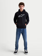 Alpinestars Felpa con cappuccio Ageless V3, felpa sportiva da uomo, nera e bianca, con grande logo Astars bianco ricamato sul petto, cappuccio autofoderato con cordino e tasca frontale a marsupio, sportswear casual in pile.
