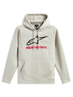 Felpa con cappuccio Alpinestars Always V3, felpa pullover in pile, Off White, logo con stella nera e scritta Alpinestars rossa sul petto, tasca a marsupio, cappuccio con cordino, abbigliamento sportivo casual ispirato al motorsport