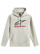 Felpa con cappuccio Alpinestars Always V3, felpa pullover in pile, Off White, logo con stella nera e scritta Alpinestars rossa sul petto, tasca a marsupio, cappuccio con cordino, abbigliamento sportivo casual ispirato al motorsport