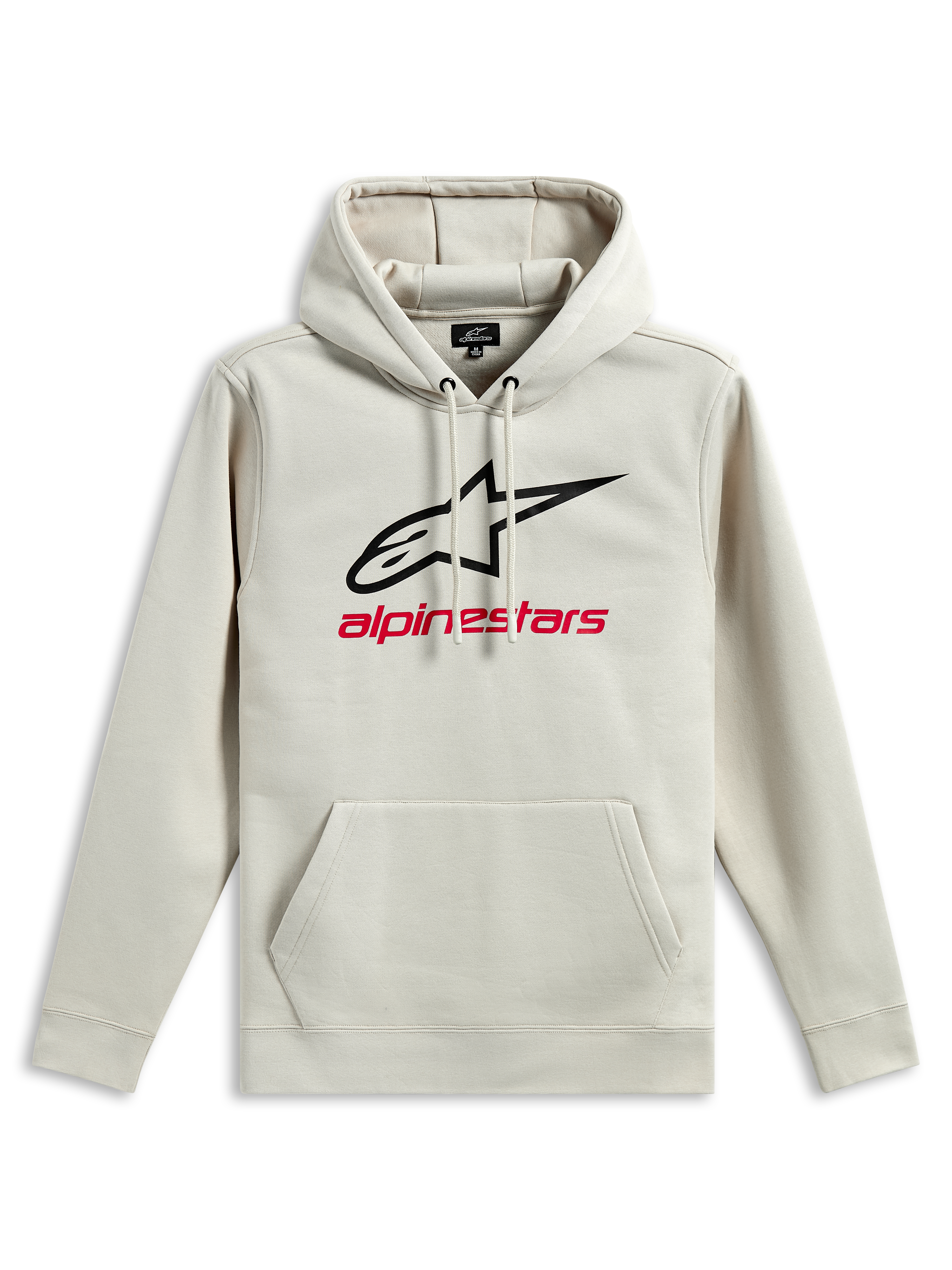 Felpa con cappuccio Alpinestars Always V3, felpa pullover in pile, Off White, logo con stella nera e scritta Alpinestars rossa sul petto, tasca a marsupio, cappuccio con cordino, abbigliamento sportivo casual ispirato al motorsport