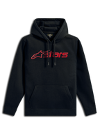 Felpa con cappuccio Alpinestars Blaze V3, streetwear casual, nero con logo lineare rosso, cappuccio con cordino, tasca a marsupio frontale, maniche lunghe, design moderno ispirato al motorsport