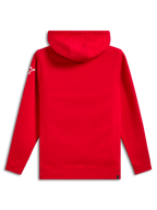 Felpa con cappuccio Alpinestars Linear Wordmark V3, vista posteriore, rosso tinta unita, logo a stella Ageless bianco sulla manica, pullover in pile con cappuccio, polsini e orlo a coste, abbigliamento casual motorsport streetwear