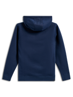Alpinestars Ride V3 Hoodie, vista posteriore di una felpa con cappuccio blu navy, design a tinta unita con polsini e orlo a coste, cappuccio foderato in jersey, abbigliamento sportivo casual ispirato al motorsport