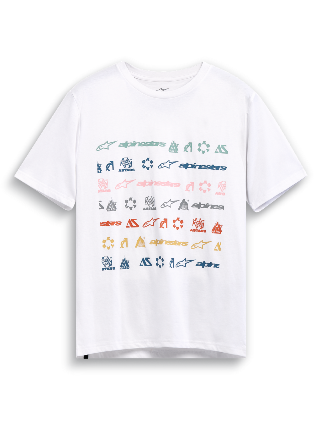 Alpinestars T-Shirt Glyfs CSF, maglietta a maniche corte bianca con stampa grafica a righe e multi-logo sul davanti, stile sportswear