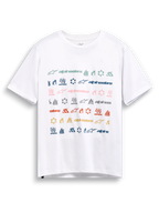 Alpinestars T-Shirt Glyfs CSF, maglietta a maniche corte bianca con stampa grafica a righe e multi-logo sul davanti, stile sportswear