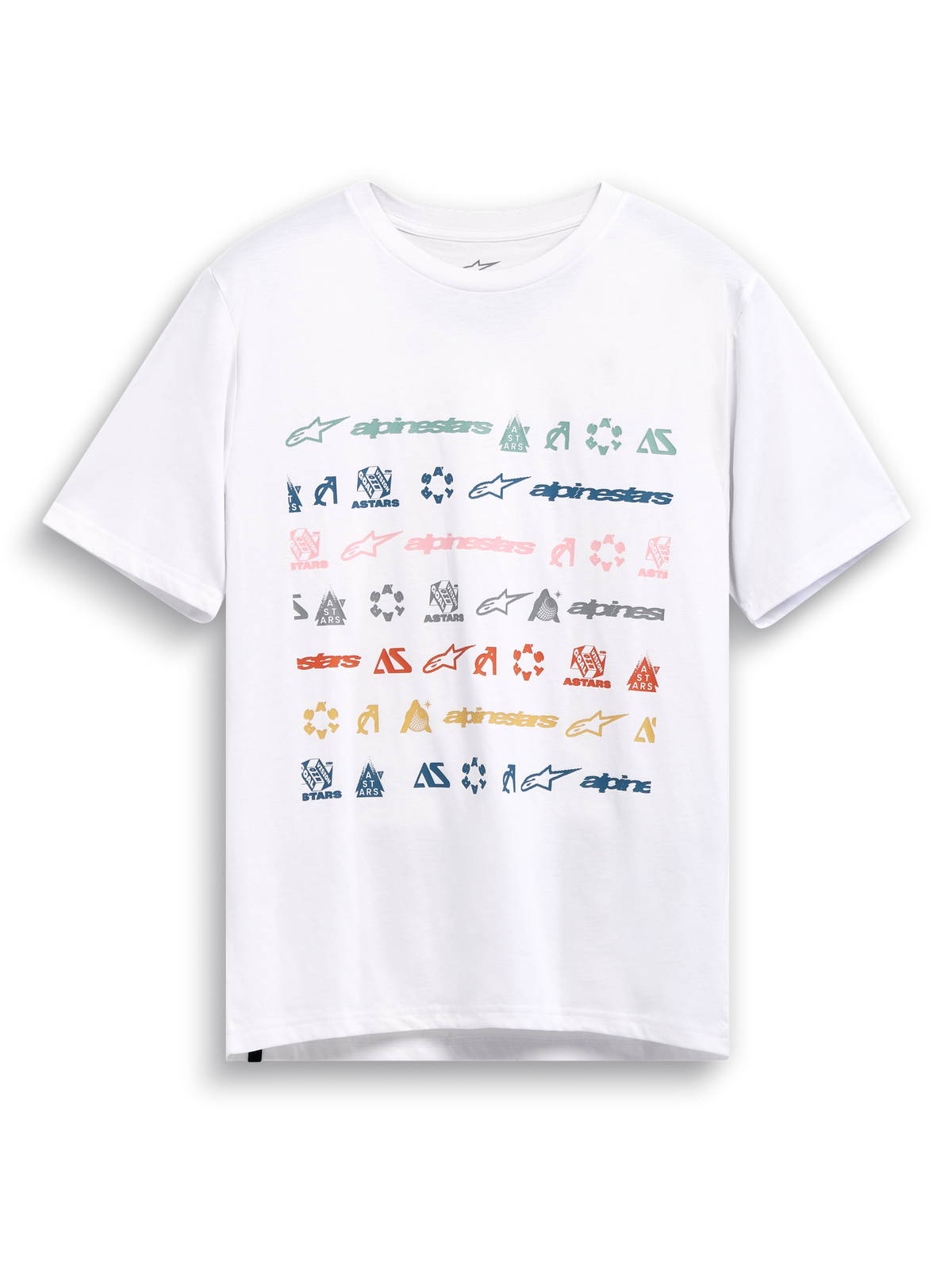 Alpinestars T-Shirt Glyfs CSF, maglietta a maniche corte bianca con stampa grafica a righe e multi-logo sul davanti, stile sportswear