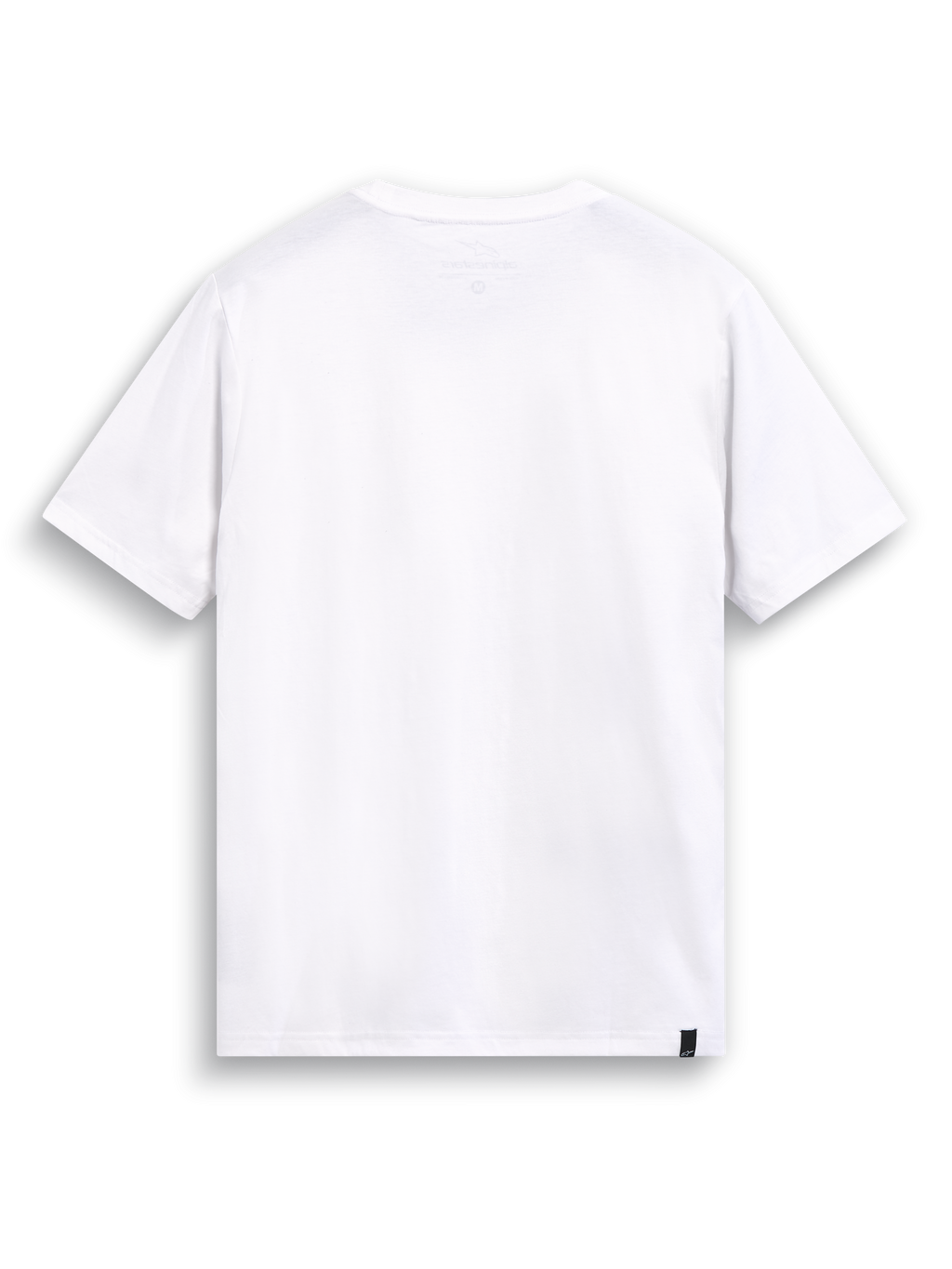 Alpinestars Glyfs CSF Tee, maglietta a maniche corte bianca, vista posteriore con stampa interna sul collo ed etichetta esterna