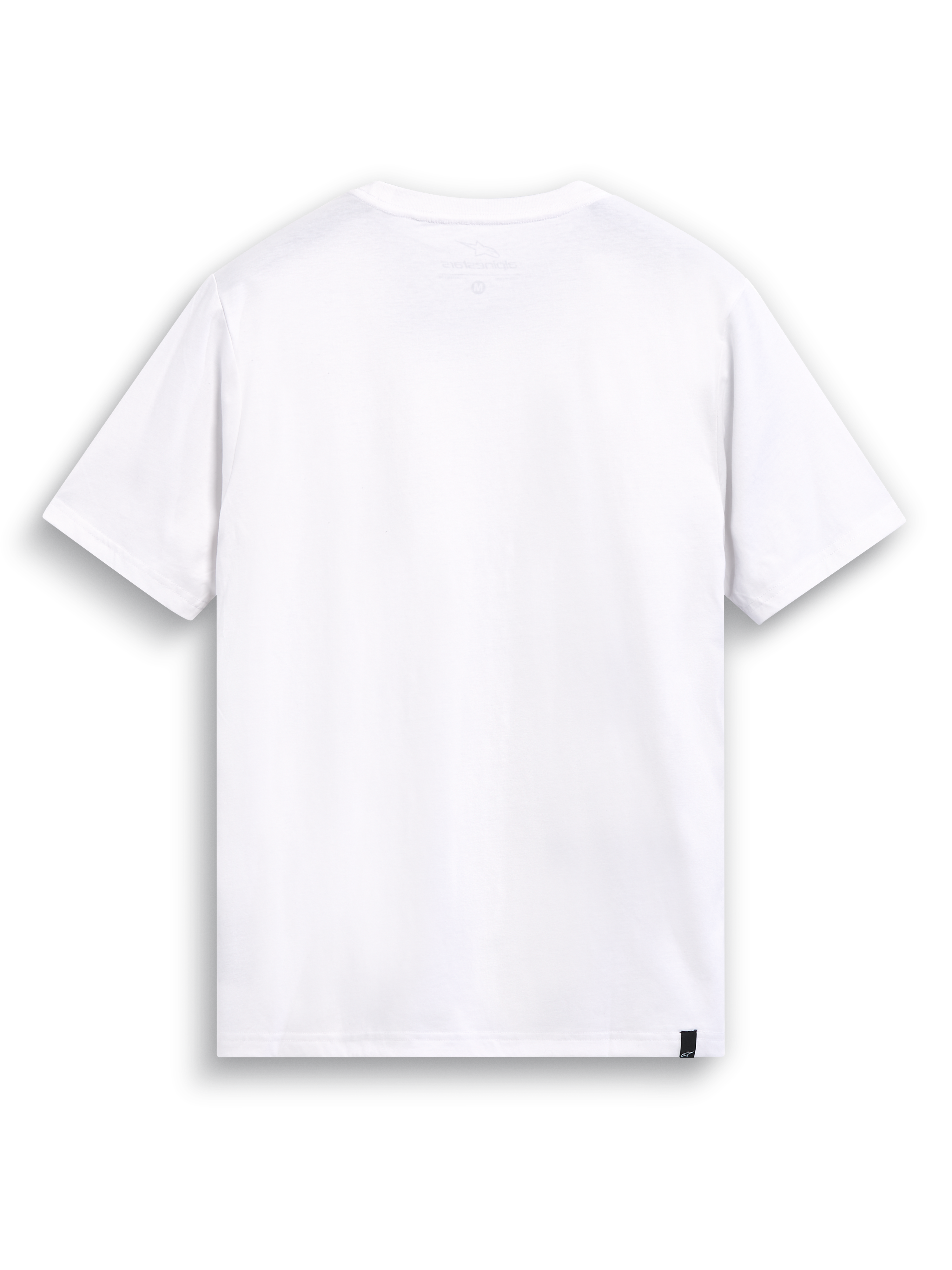 Alpinestars Glyfs CSF Tee, maglietta a maniche corte bianca, vista posteriore con stampa interna sul collo ed etichetta esterna