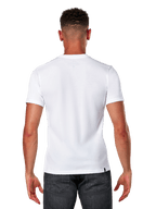 Alpinestars Elliptic CSF Tee, T-shirt a maniche corte, bianco, vista posteriore su modello che indossa jeans grigio scuro, streetwear casual motorsport