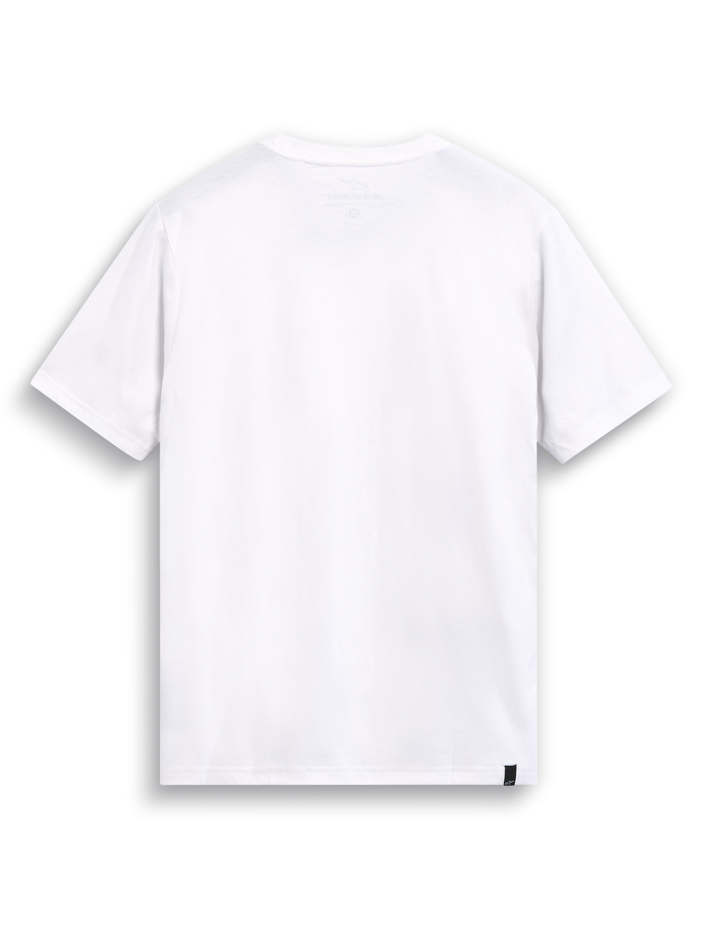 Alpinestars T-Shirt Elliptic CSF, maglietta a maniche corte bianca, vista posteriore con stampa interna sul collo e etichetta esterna sull'orlo