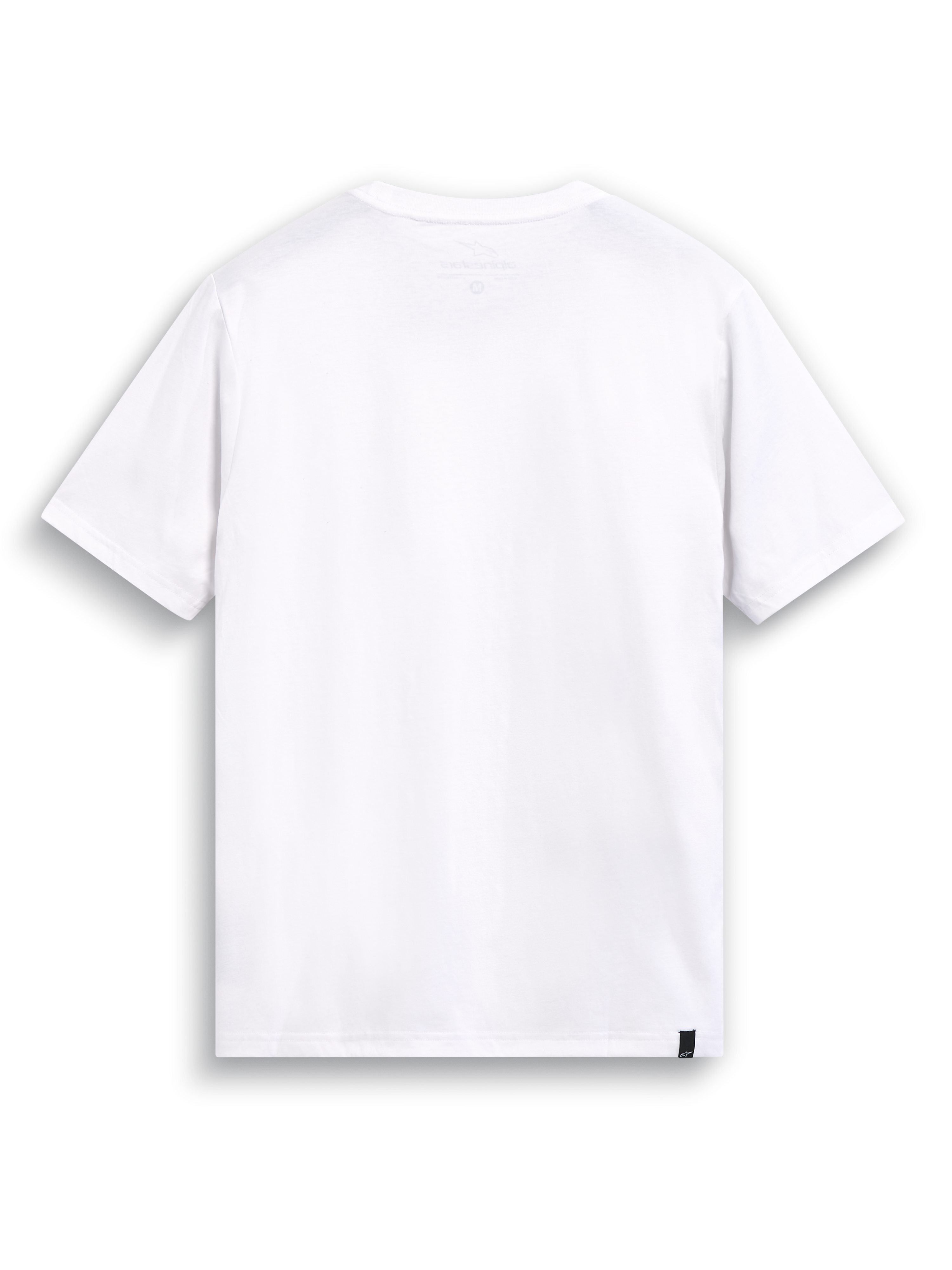 Alpinestars T-Shirt Elliptic CSF, maglietta a maniche corte bianca, vista posteriore con stampa interna sul collo e etichetta esterna sull'orlo