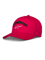 Alpinestars Cappello Arcstars, cappello da baseball rosso, visiera curva e corona strutturata, ricamo Astars 3D nero con logo stella bianco, abbigliamento sportivo casual motorsport