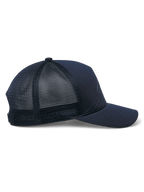 Cappello Alpinestars Delane, cappello sportswear, blu navy, vista laterale di profilo con retro in rete a diamante e parte anteriore in jersey, visiera curva, corona strutturata