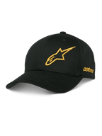 Alpinestars Sessionized Hat, cappellino da baseball nero, logo stella ricamato in 3D oro, visiera curva, ricamo astars laterale, copricapo casual da motorsport