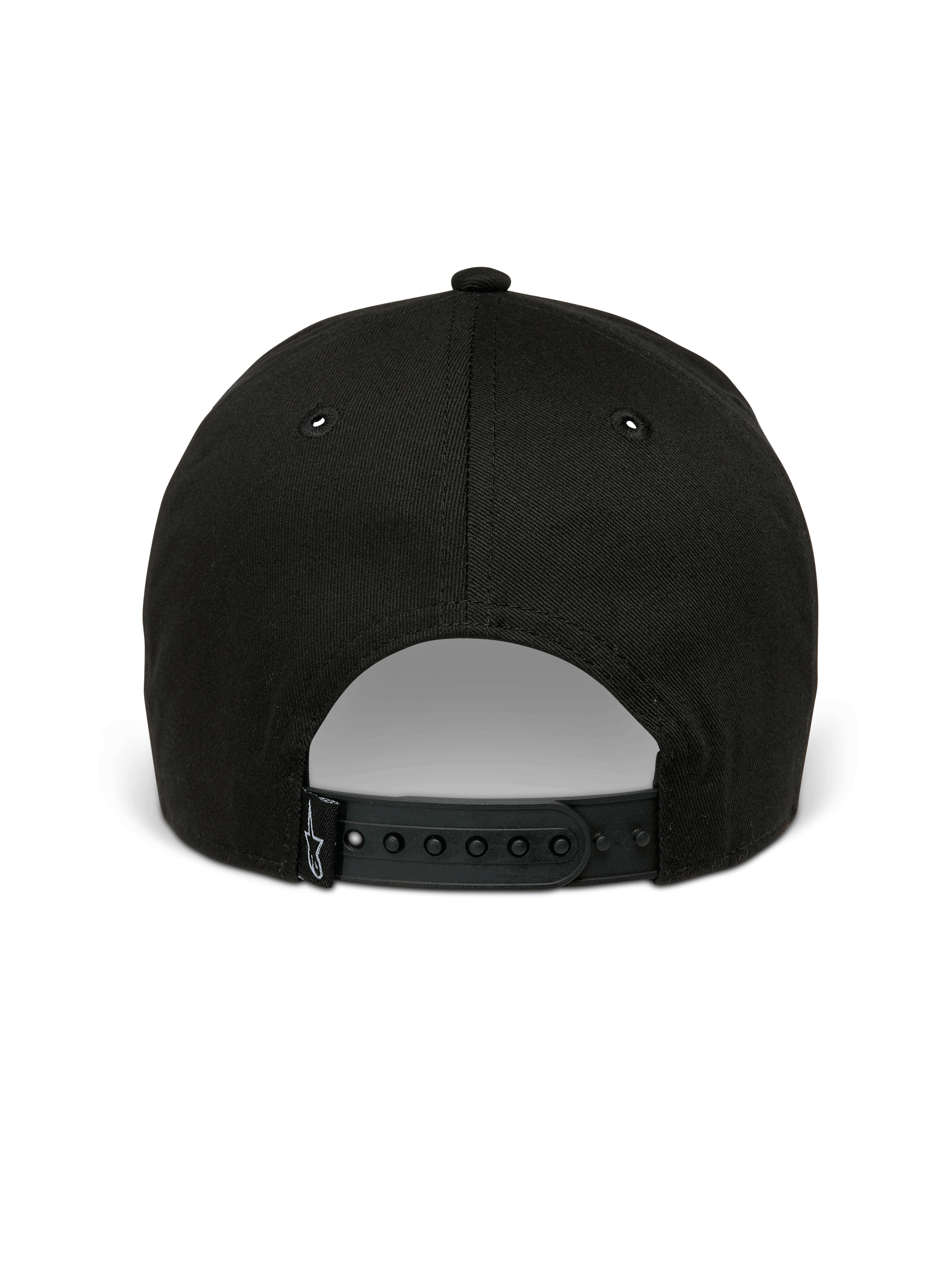 Alpinestars Cappello Metal Logo, cappello snapback, nero, vista posteriore con chiusura snapback regolabile e piccola etichetta con logo in tessuto, streetwear casual ispirato al motorsport