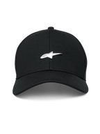 Cappello Alpinestars Metal Logo, nero, cappellino da baseball strutturato con visiera curva, badge logo in metallo modellato 3D, tessuto mini piqué, abbigliamento casual motorsport streetwear