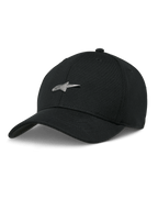 Cappello Alpinestars Metal Logo, cappellino da baseball nero, logo a stella in metallo 3D argentato, visiera curva, corona strutturata, stile motorsport casual