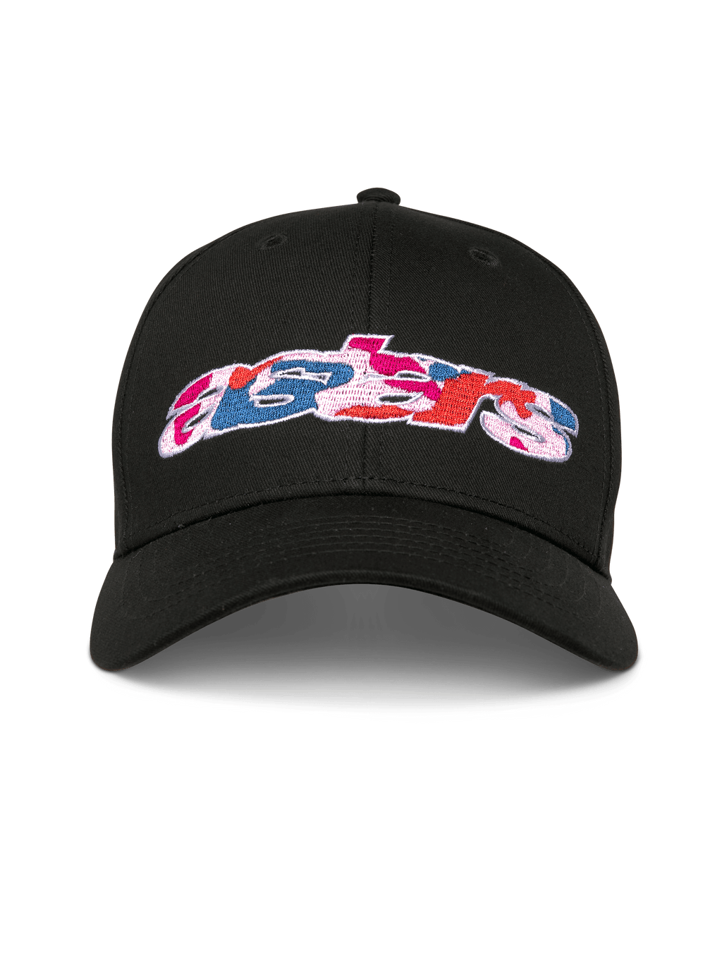 Alpinestars Cappello Canyon, cappellino da baseball snapback nero, visiera curva e corona strutturata, ricamo frontale del logo Astars con riempimento camouflage, abbigliamento sportivo casual