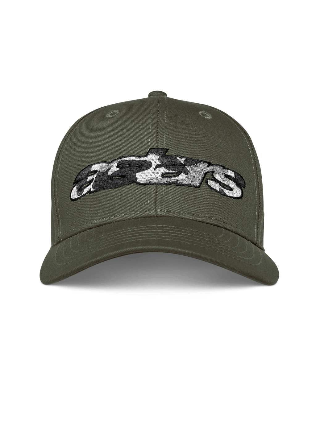 Alpinestars Cappello Canyon, Verde Militare, cappellino snapback con visiera curva, logo Astars ricamato frontalmente con riempimento camo, abbigliamento casual motorsport streetwear