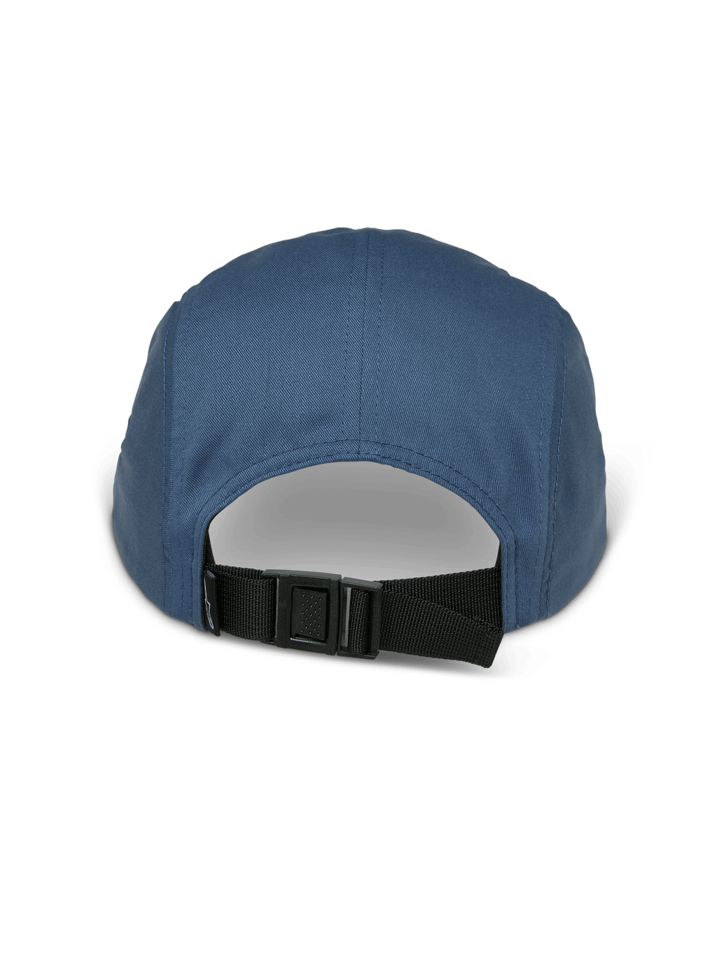 Alpinestars Peasy Hat, cappello jockey a 5 pannelli, blu, vista posteriore con cinturino regolabile con fibbia a clip nera e corona non strutturata, tessuto in twill, streetwear casual ispirato al motorsport