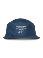 Alpinestars Peasy Hat, cappello jockey a 5 pannelli, blu, visiera piatta con corona non strutturata, grafica frontale bianca con logo e testo 'Since 1963', copricapo casual ispirato al motorsport