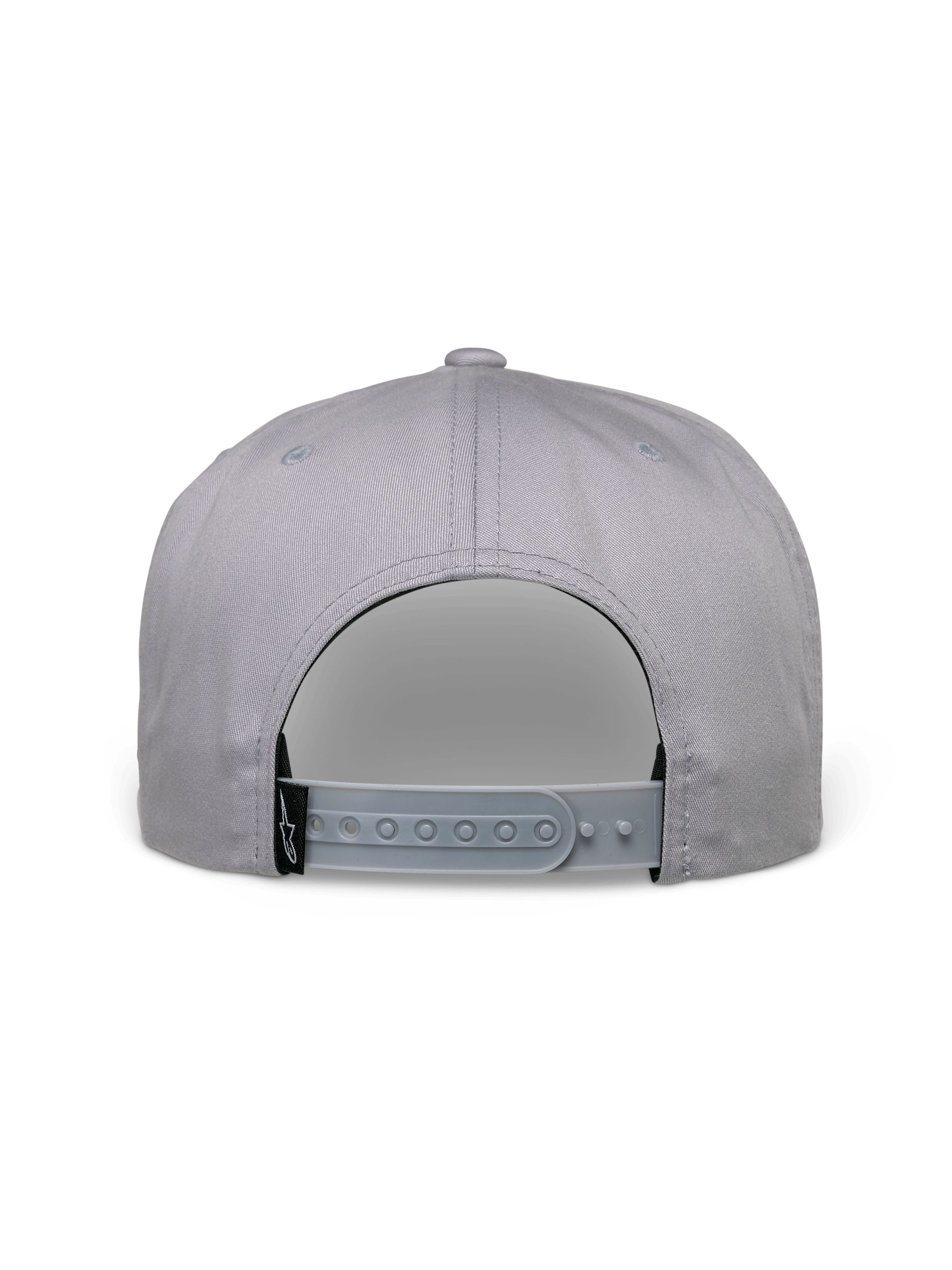 Cappello Alpinestars Glphy, cappello snapback, grigio, vista posteriore con chiusura regolabile snapback, etichetta del logo in tessuto nero, design della corona strutturato per un look streetwear casual