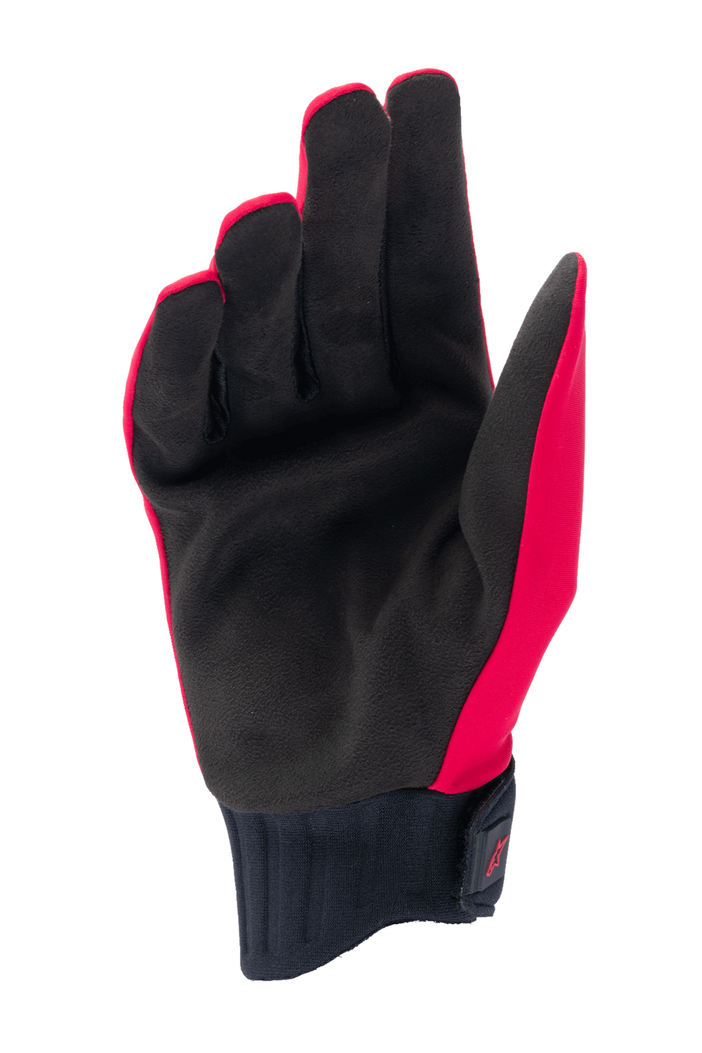 Alpinestars A-Dura Rain Gloves, guanti da MTB, rosso fluo e nero, vista del palmo in pelle scamosciata sintetica nera, polsino in neoprene a coste con chiusura a strappo, design a basso profilo per mountain bike