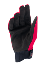 Alpinestars A-Dura Rain Gloves, guanti da MTB, rosso fluo e nero, vista del palmo in pelle scamosciata sintetica nera, polsino in neoprene a coste con chiusura a strappo, design a basso profilo per mountain bike