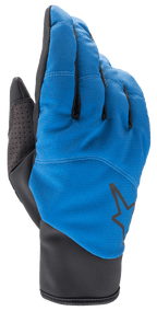 Guanti Alpinestars Denali 2, guanti da mountain bike MTB, blu medio e nero, con dorso in softshell resistente alle intemperie e logo a stella nero, rinforzo traforato sul pollice e polsino slip-on per la guida in climi freddi.