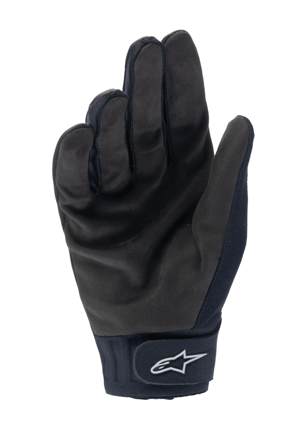 Alpinestars Stella A-Dura Thermal Gloves, guanti da ciclismo da donna, nero, vista del palmo con trama in pelle scamosciata sintetica, polsino in neoprene con chiusura a strappo e logo a stella bianco, equipaggiamento MTB per climi freddi