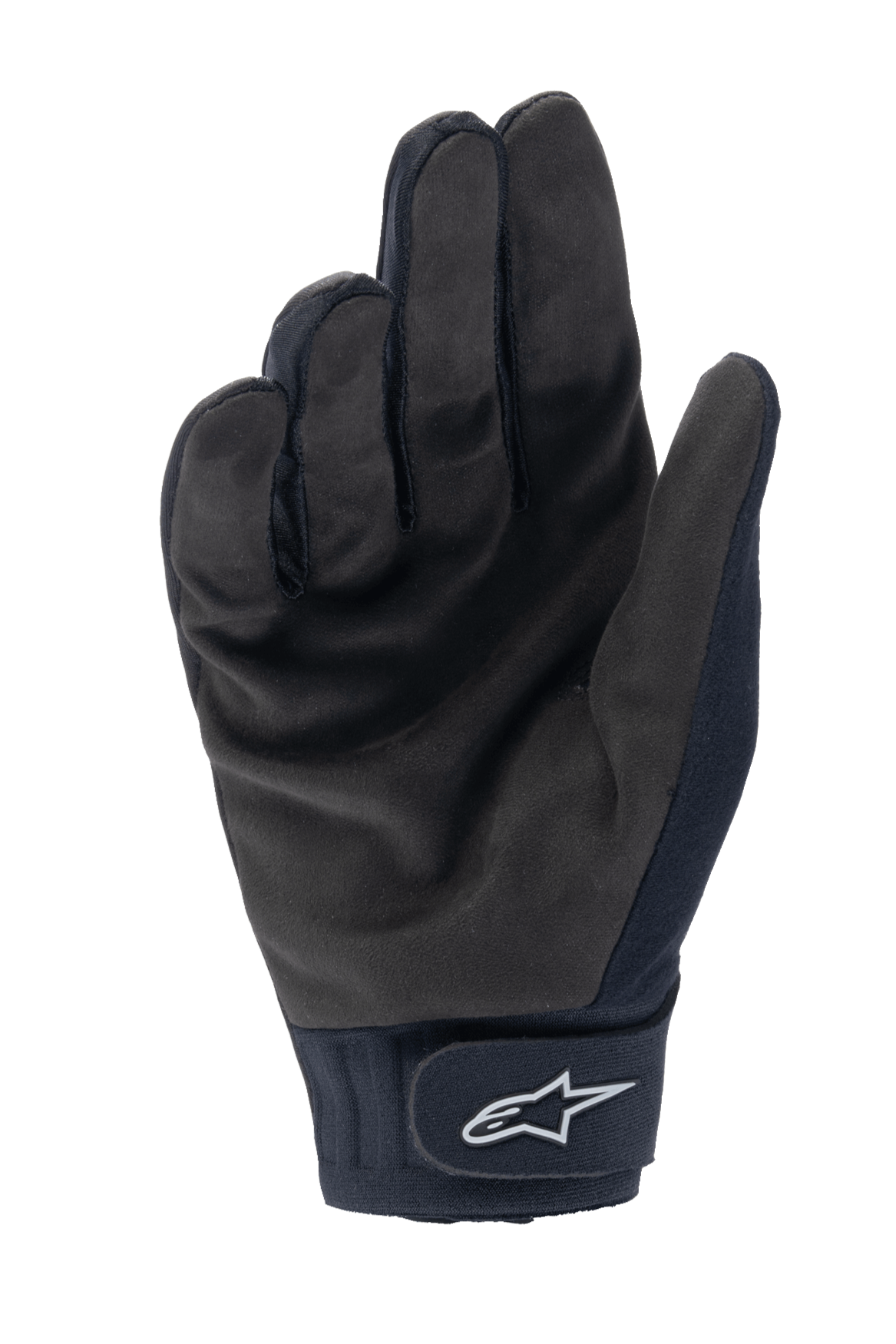 Alpinestars Stella A-Dura Thermal Gloves, guanti da ciclismo da donna, nero, vista del palmo con trama in pelle scamosciata sintetica, polsino in neoprene con chiusura a strappo e logo a stella bianco, equipaggiamento MTB per climi freddi