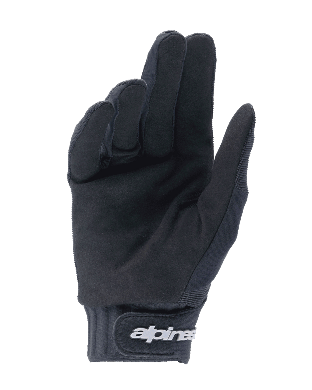 Guanti Alpinestars Youth A-Dura, nero, vista del palmo in camoscio sintetico per il grip, polsino in neoprene con chiusura a strappo e logo bianco, progettati per mountain bike e ciclismo fuoristrada per ragazzi