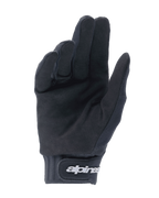 Guanti Alpinestars Youth A-Dura, nero, vista del palmo in camoscio sintetico per il grip, polsino in neoprene con chiusura a strappo e logo bianco, progettati per mountain bike e ciclismo fuoristrada per ragazzi