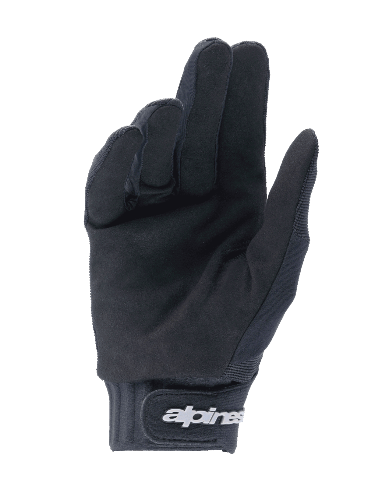 Guanti Alpinestars Youth A-Dura, nero, vista del palmo in camoscio sintetico per il grip, polsino in neoprene con chiusura a strappo e logo bianco, progettati per mountain bike e ciclismo fuoristrada per ragazzi
