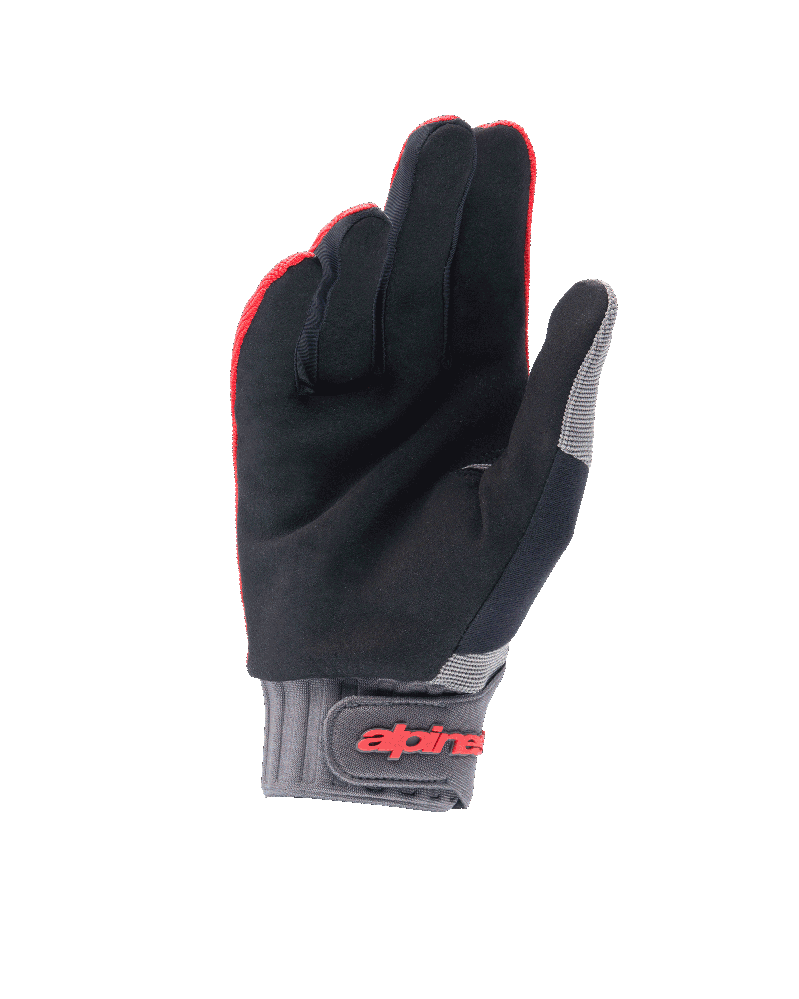 Guanti Alpinestars Youth A-Dura, guanti da mountain bike, Rosso Fluo e nero, vista del palmo in camoscio sintetico, polsino in neoprene grigio con chiusura a strappo e logo Alpinestars rosso, progettati per il ciclismo giovanile