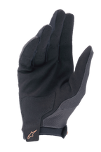 Guanti Alpinestars A-Aria, guanti da ciclismo MTB, nero con logo oro scuro, vista del palmo in camoscio sintetico, dita traforate per la ventilazione e rinforzo sul palmo.