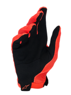 Guanti Alpinestars A-Aria, Spicy Orange e nero, vista del palmo in camoscio sintetico con toppa nera, logo Alpinestars arancione sul polso, design leggero e ventilato per MTB e ciclismo fuoristrada
