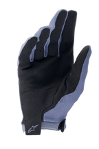 Guanti Alpinestars A-Aria, guanti da ciclismo MTB, Blu Infinity e nero, vista del palmo con camoscio sintetico per la presa, toppa rinforzata e cinturino da polso a strappo con logo Alpinestars