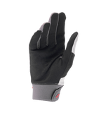 Guanti Alpinestars A-Supra Shield, guanti da mountain bike grigio chiaro, vista del palmo in camoscio sintetico nero traforato per la ventilazione, polsino in neoprene grigio con chiusura a gancio e asola e logo rosso