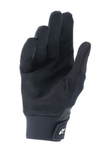 Guanti Alpinestars A-Supra, nero, vista del palmo in camoscio sintetico perforato per la ventilazione, polsino in neoprene con chiusura a strappo e logo bianco, equipaggiamento tecnico da mountain bike