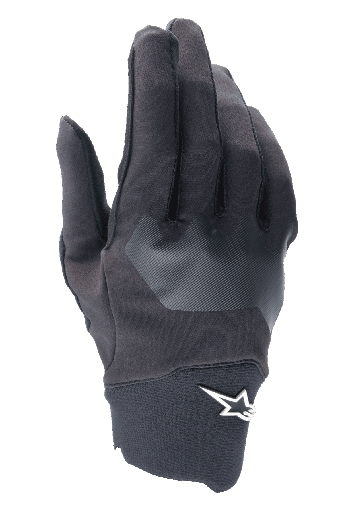 Alpinestars A-Supra Gloves, guanti da ciclismo MTB, nero con inserto grigio testurizzato, logo a stella bianco sul polso, materiale in spandex flessibile per mountain bike e guida fuori strada