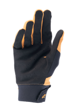 Guanti Alpinestars A-Supra, Oro scuro e Nero, vista del palmo in camoscio sintetico perforato per ventilazione e grip, ampio polsino in neoprene con chiusura a gancio e asola e logo dorato, guanti da ciclismo per mountain bike