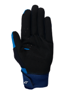Guanti Alpinestars A-Supra, guanti MTB blu, vista del palmo in materiale scamosciato traforato nero, ampio polsino in neoprene blu con cinturino a gancio e asola e logo Astars bianco