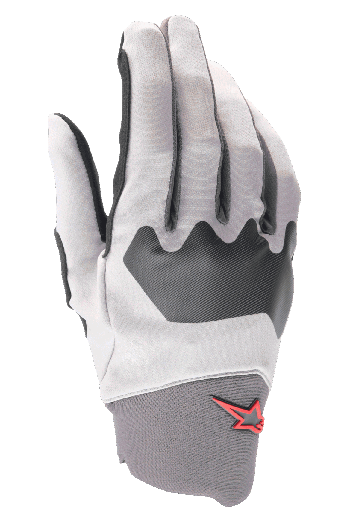 Alpinestars A-Supra Gloves, guanti da mountain bike, grigio chiaro e nero, con pannello testurizzato sulle nocche e un piccolo logo a stella rosso sul polsino in neoprene, costruzione in spandex flessibile per il ciclismo