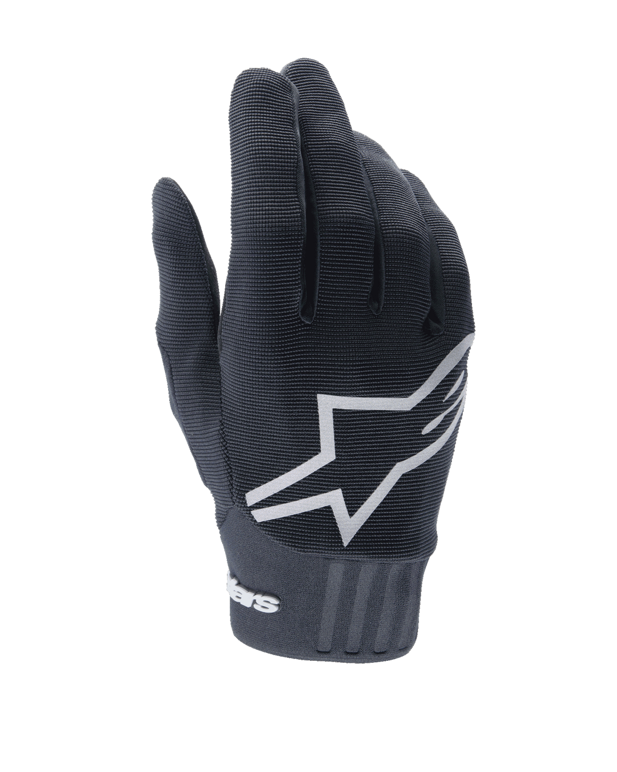 Alpinestars A-Dura Gloves, guanti da mountain bike neri con grande logo a stella bianco sul dorso, tessuto elasticizzato testurizzato e ampio polsino in neoprene con logo, progettati per il ciclismo fuoristrada