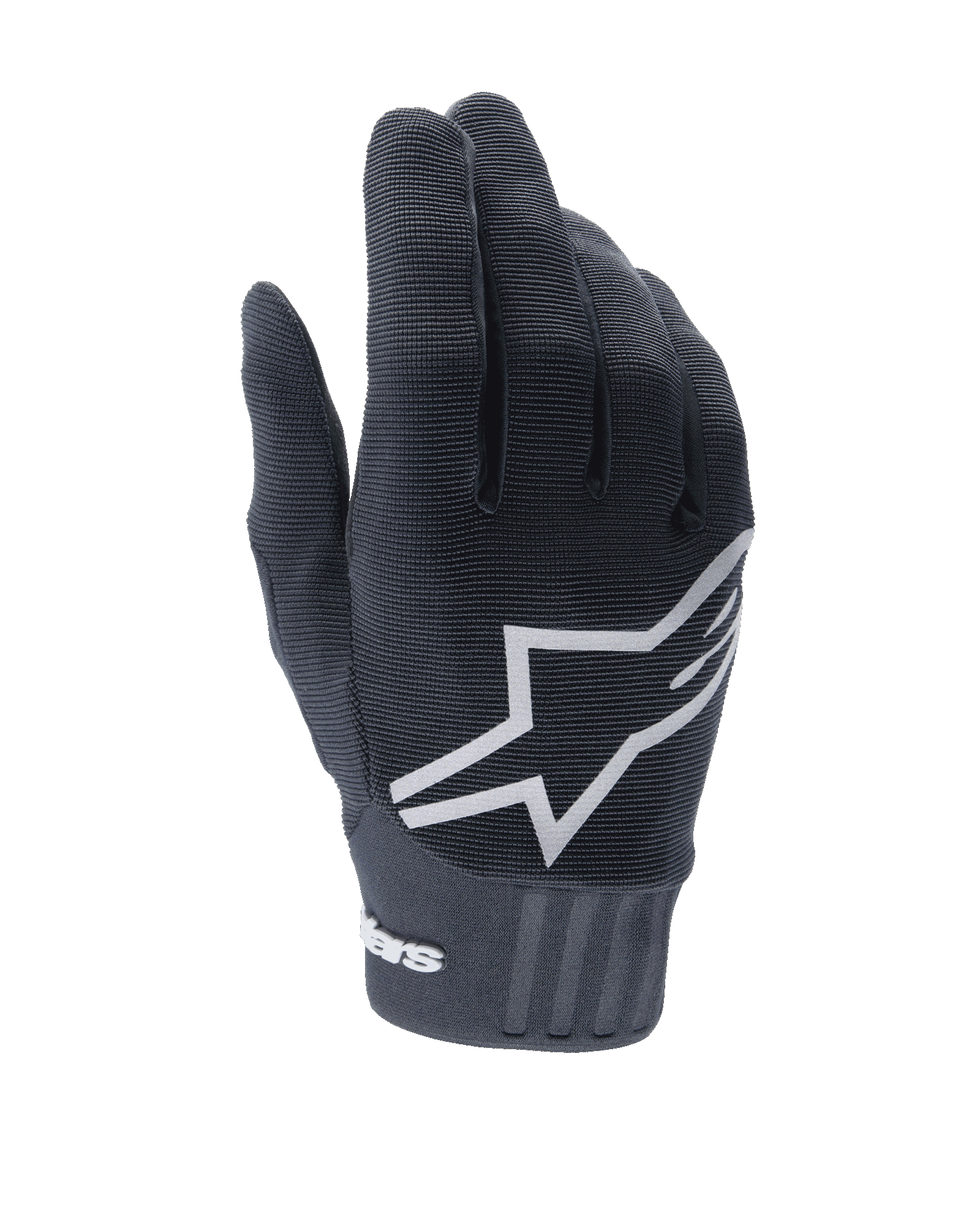 Alpinestars A-Dura Gloves, guanti da mountain bike neri con grande logo a stella bianco sul dorso, tessuto elasticizzato testurizzato e ampio polsino in neoprene con logo, progettati per il ciclismo fuoristrada