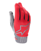 Guanti Alpinestars A-Dura, guanti da mountain bike, rosso fluo e grigio, con un grande logo a stella grigio sul dorso, dettagli neri sulle dita, polsino a coste e tessuto elasticizzato per la guida MTB