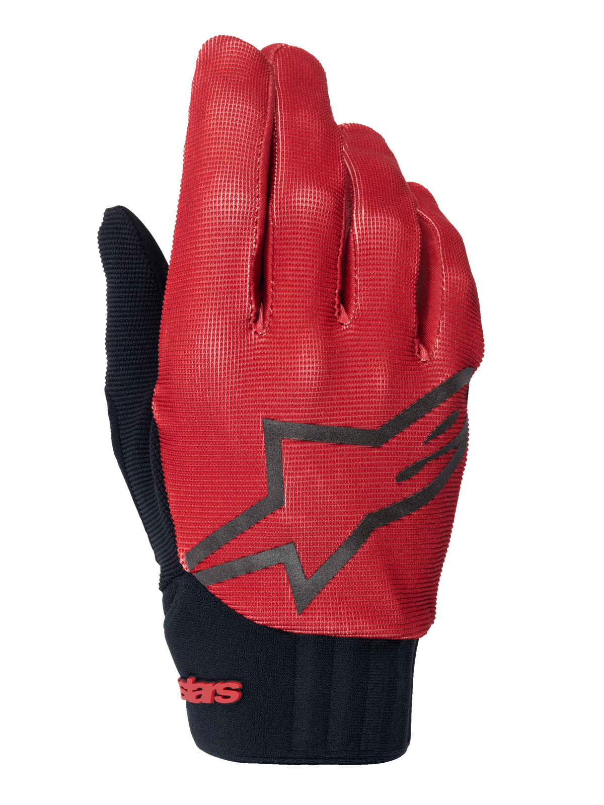 Guanti Alpinestars A-Dura, guanti da ciclismo MTB, arancione scuro e nero, parte superiore con trama a griglia, grande logo a stella nero, polsino in neoprene nero con marchio rosso, progettati per aderenza e prestazioni in mountain bike