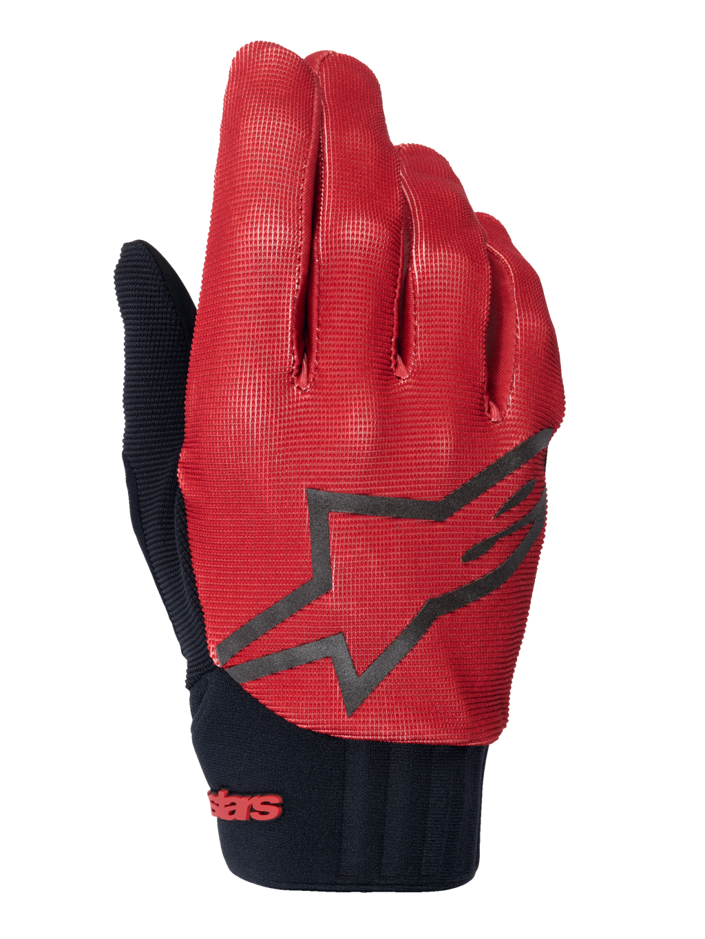 Guanti Alpinestars A-Dura, guanti da ciclismo MTB, arancione scuro e nero, parte superiore con trama a griglia, grande logo a stella nero, polsino in neoprene nero con marchio rosso, progettati per aderenza e prestazioni in mountain bike