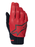 Guanti Alpinestars A-Dura, guanti da ciclismo MTB, arancione scuro e nero, parte superiore con trama a griglia, grande logo a stella nero, polsino in neoprene nero con marchio rosso, progettati per aderenza e prestazioni in mountain bike